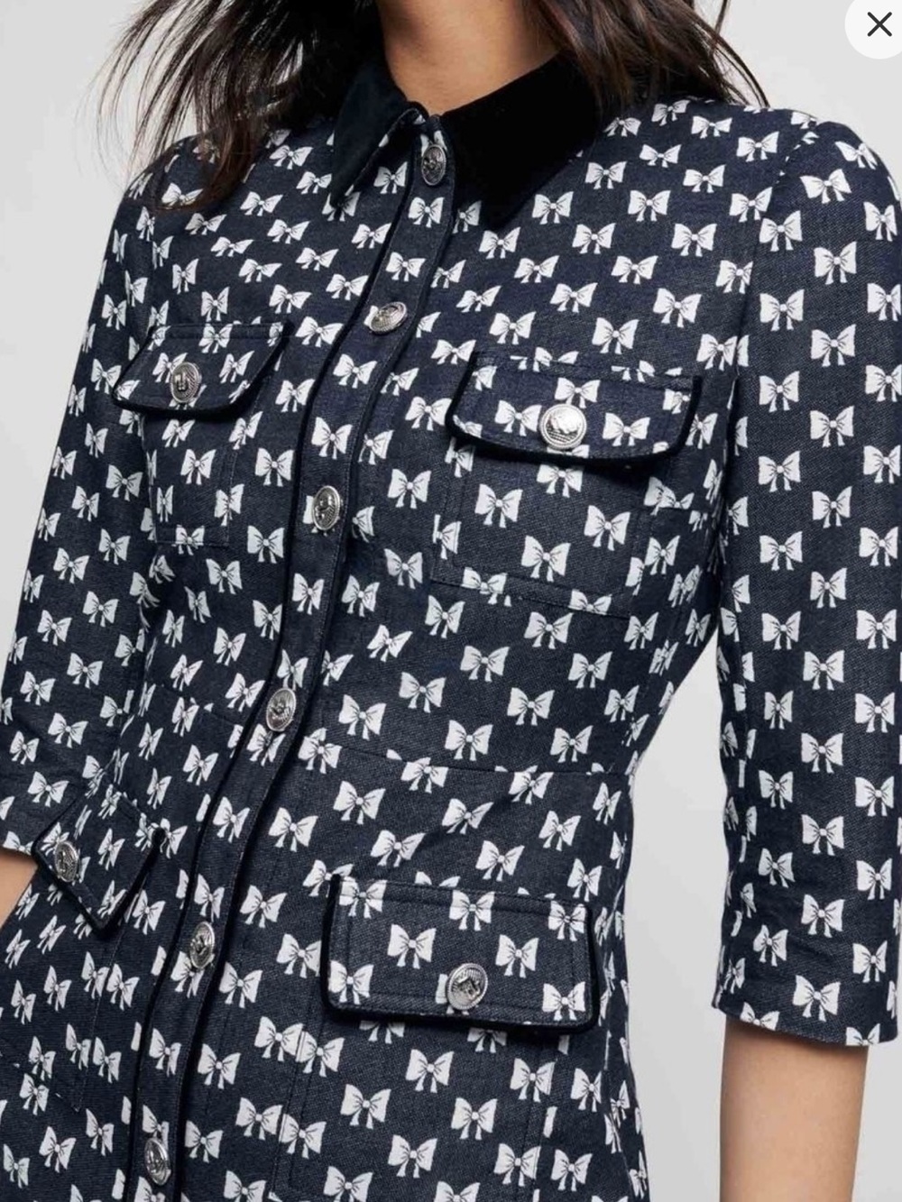 Maje Renatila Bow-Print Organic Cotton Mini Dress Size 36 - Picture 6 of 16